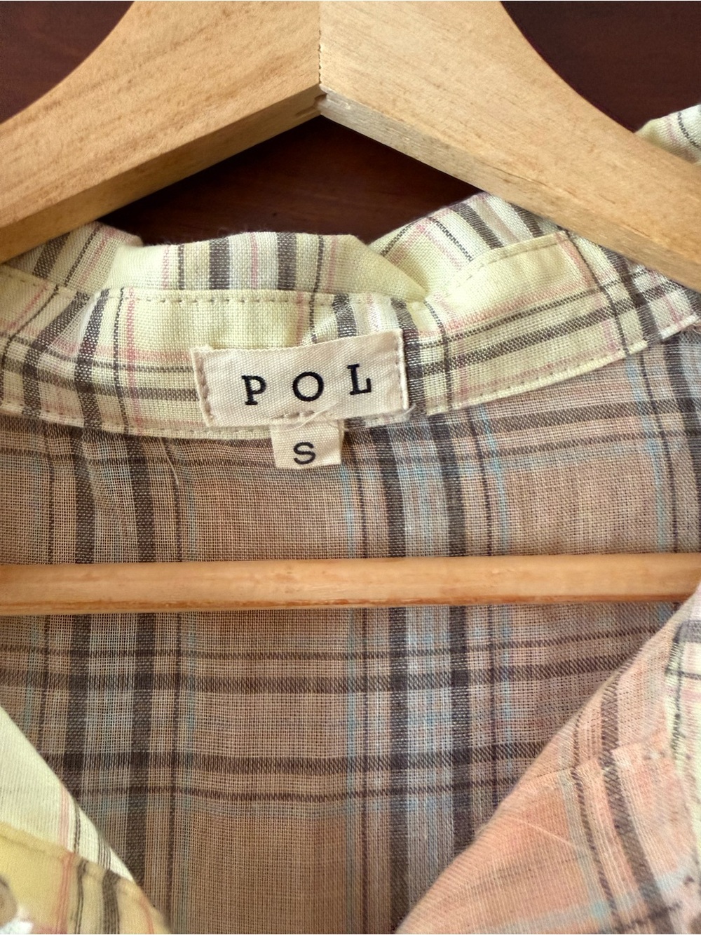 POL Pastel Plaid Shirt in Peach, Cream & Light Blue - Picture 2 of 4
